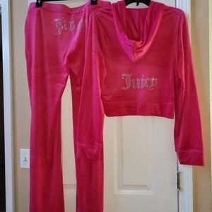 Juicy Couture  Velour Vixen Pink Tracksuit 2 Pc Set Hoodie & Pants Size L Large